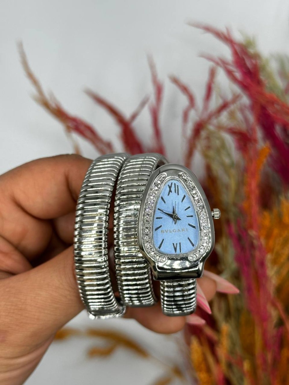 Bvlgari gümüş Mavi Kadran Yılan Saat S607