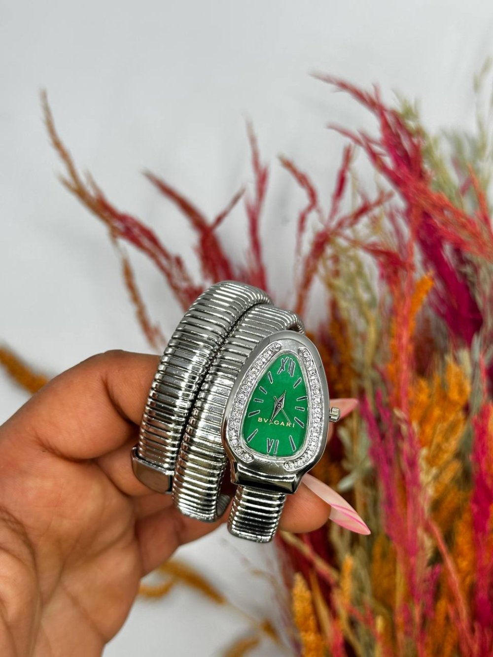 Bvlgari Gümüş - Yeşil Kadran Yılan Saat S612