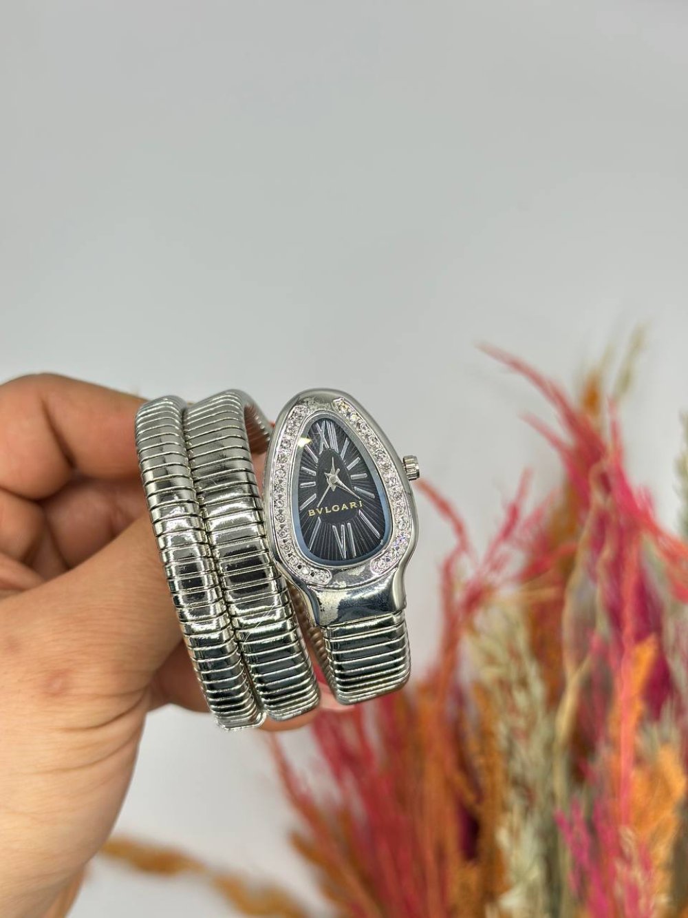 Bvlgari Gümüş Siyah Kadran Yılan Saat S617