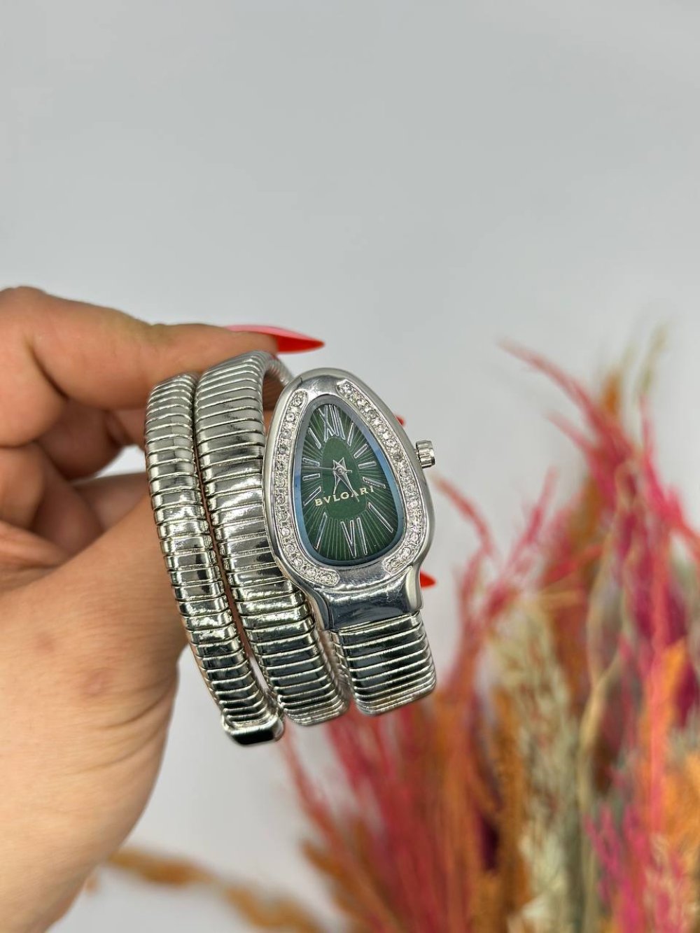 Bvlgari Gümüş Yeşil Kadran Yılan Saat S619