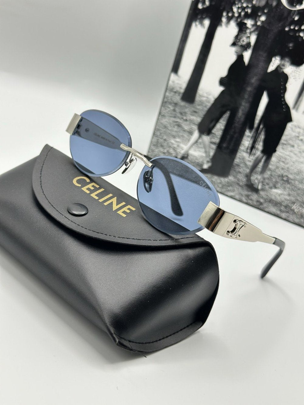 Celine Gümüş - Mavi Cam Metal Kasa Unisex Güneş Gözlüğü G1986-VLL