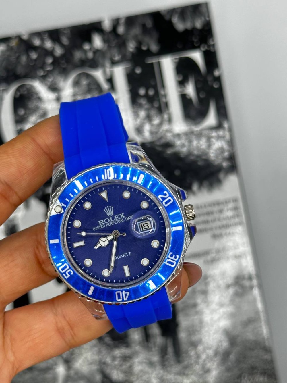 Rolex Crystal Perpetual Date Mavi Erkek Kol Saati S517