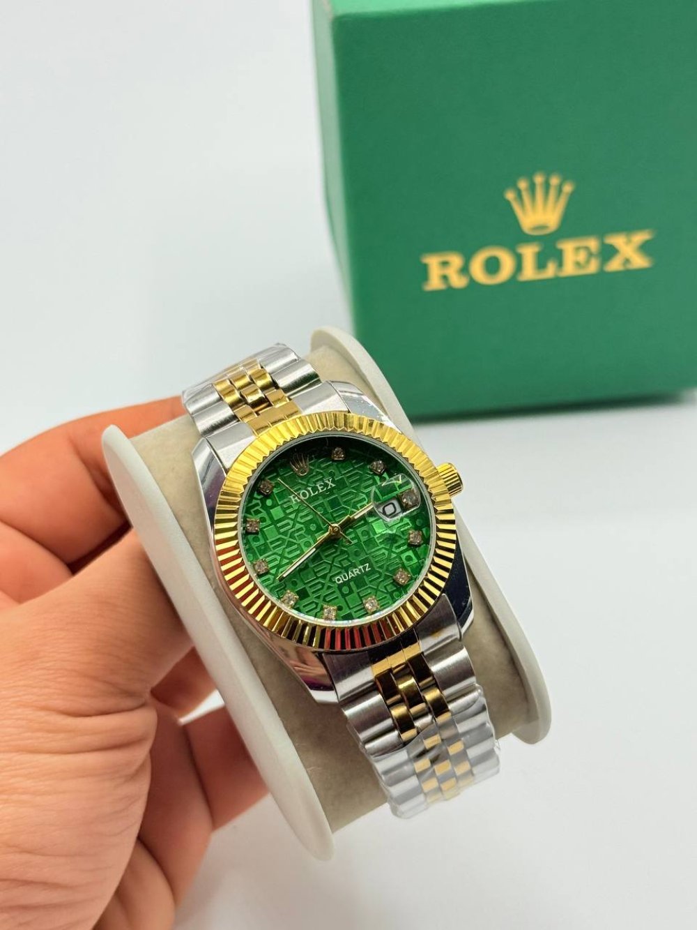 Rolex Gold-Gümüş Yeşil Kadran Kadın Saat S609-VLL